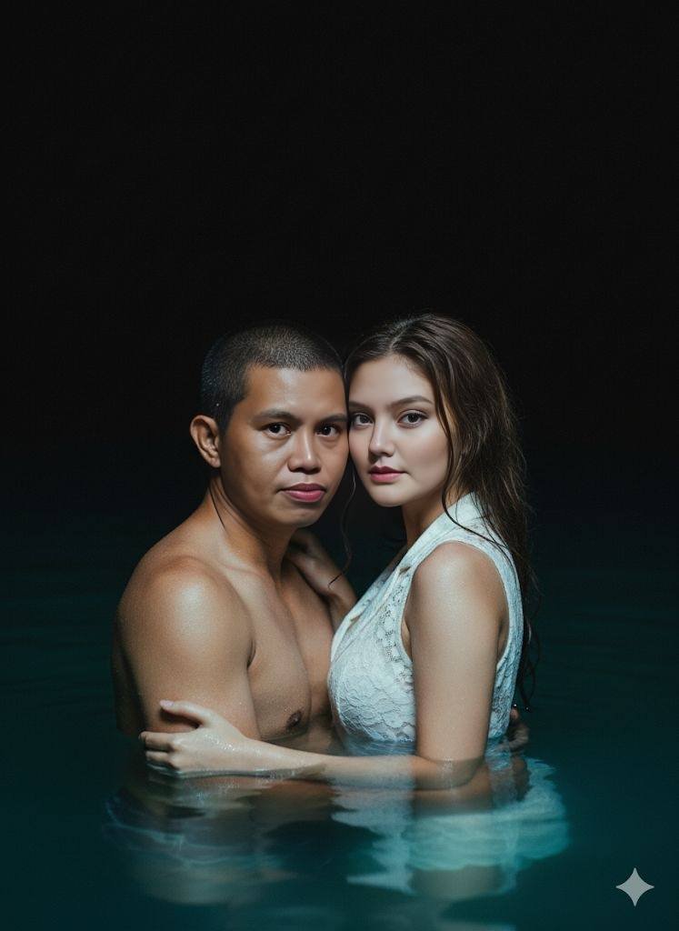 AI Generated Image - The man (photo reference) is bare-chested, holding...