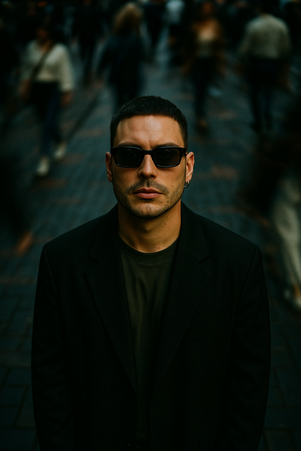 AI Generated Image - Cinematic overhear shot of me. Standing still a br...