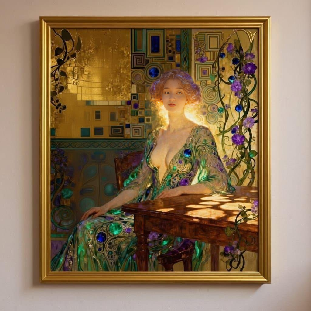 AI Generated Image - A painting in the style of Gustav Klimt depicts a ...